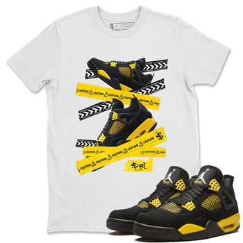 Air Jordan 4 Thunder Sneaker Match Tees Caution Tape Sneaker Tees Air Jordan 4 Retro Thunder Tee Unisex Shirts White 1