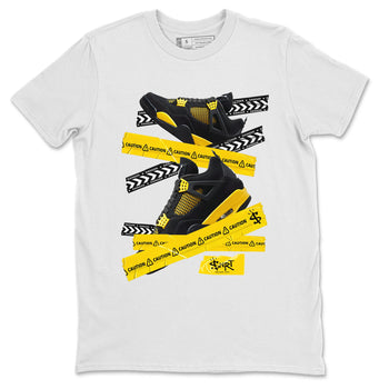 Air Jordan 4 Thunder Sneaker Match Tees Caution Tape Sneaker Tees Air Jordan 4 Retro Thunder Tee Unisex Shirts White 2