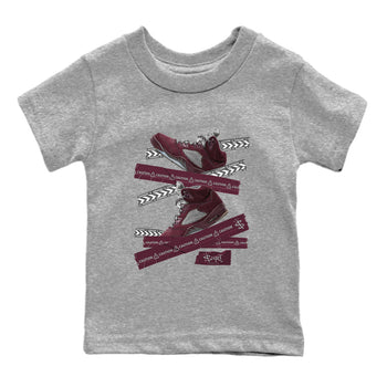 Air Jordan 5 Burgundy Sneaker Match Tees Caution Tape Sneaker Tees AJ5 Burgundy Sneaker Release Tees Kids Shirts Heather Grey 2