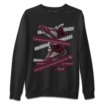 Air Jordan 5 Burgundy Sneaker Match Tees Caution Tape Sneaker Tees AJ5 Burgundy Sneaker Release Tees Unisex Shirts Black 2