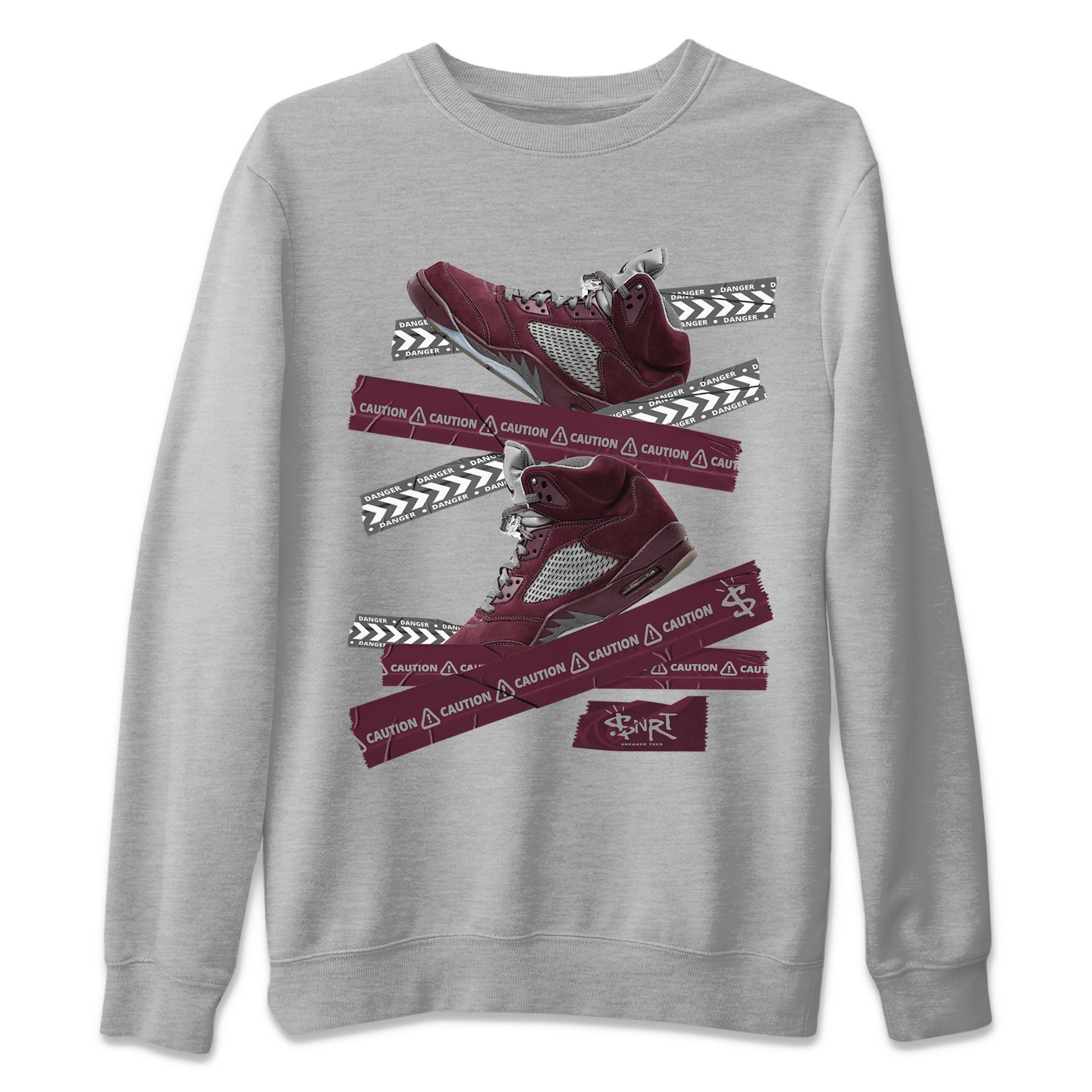Air Jordan 5 Burgundy Sneaker Match Tees Caution Tape Sneaker Tees AJ5 Burgundy Sneaker Release Tees Unisex Shirts Heather Grey 2