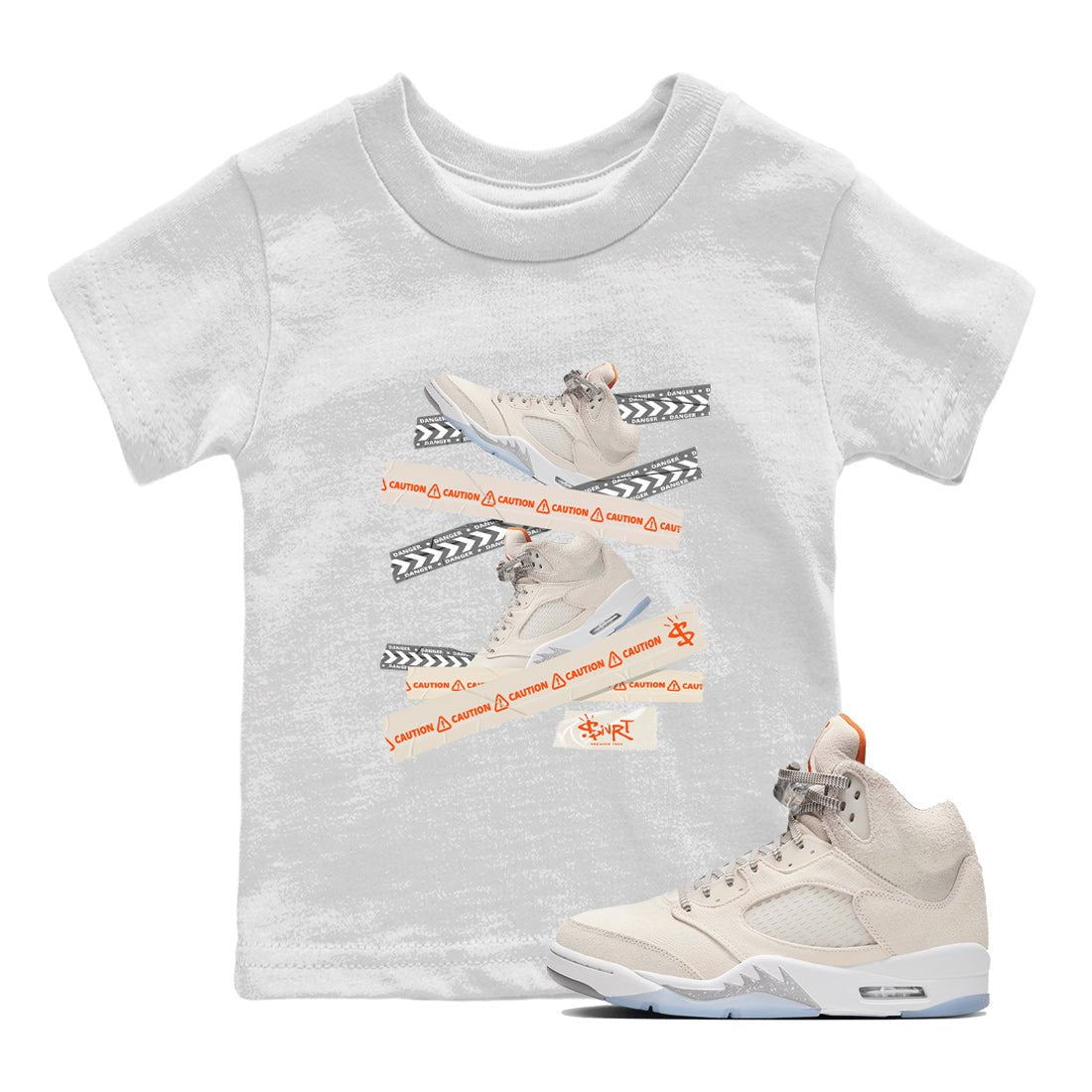 Air Jordan 5 Craft Sneaker Match Tees Caution Tape Sneaker Tees Air Jordan 5 Craft Shirt Kids Shirts White 1