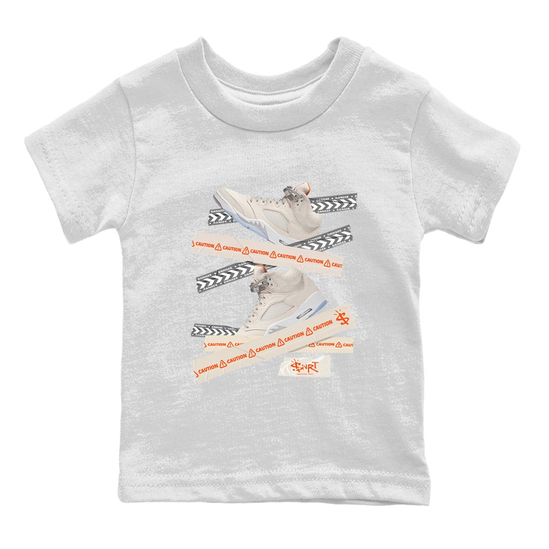 Air Jordan 5 Craft Sneaker Match Tees Caution Tape Sneaker Tees Air Jordan 5 Craft Shirt Kids Shirts White 2