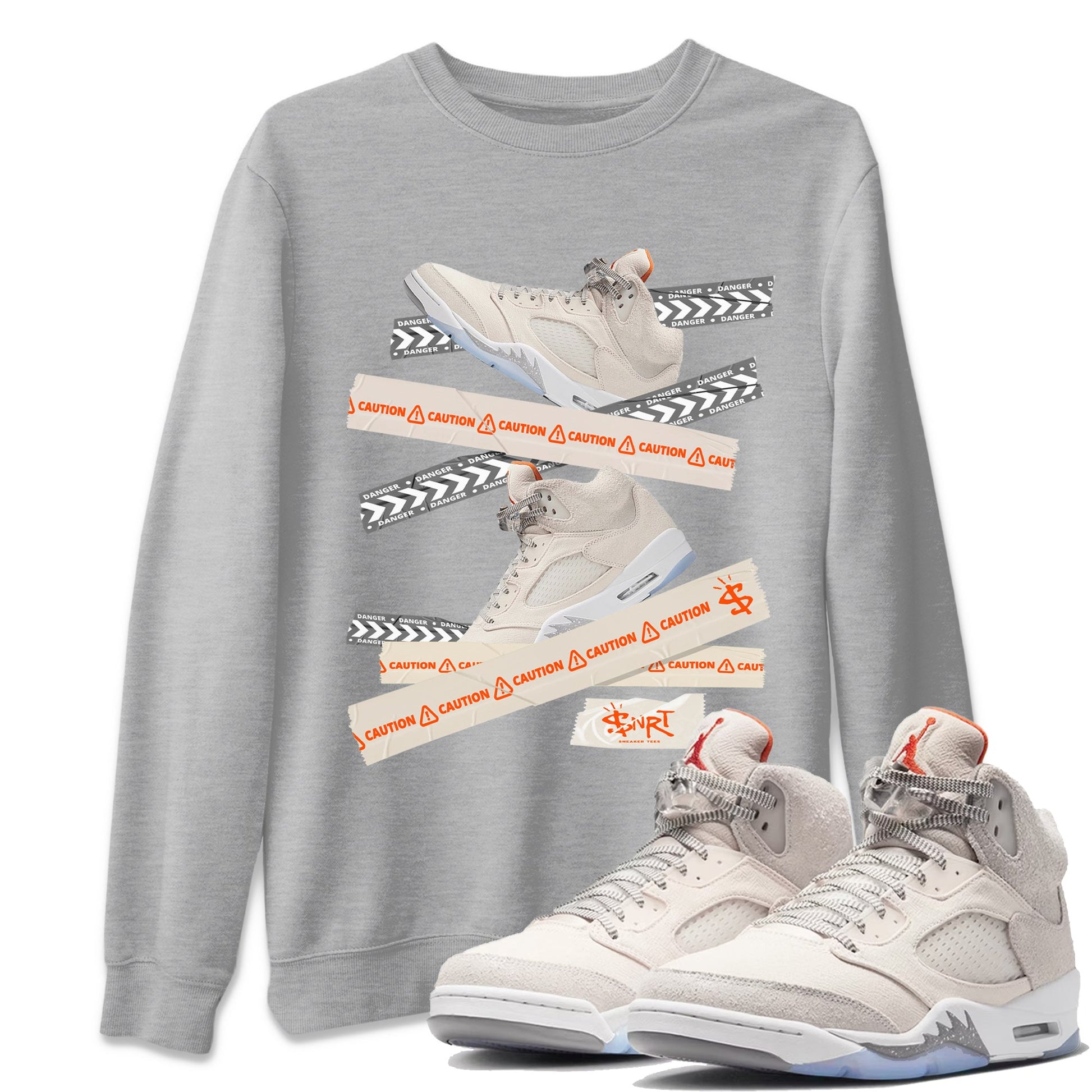 Air Jordan 5 Craft Sneaker Match Tees Caution Tape Sneaker Tees Air Jordan 5 Craft Shirt Unisex Shirts Heather Grey 1