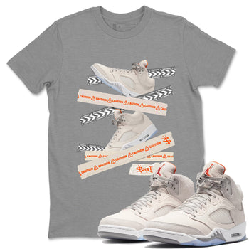 Air Jordan 5 Craft Sneaker Match Tees Caution Tape Sneaker Tees Air Jordan 5 Craft Shirt Unisex Shirts Heather Grey 1