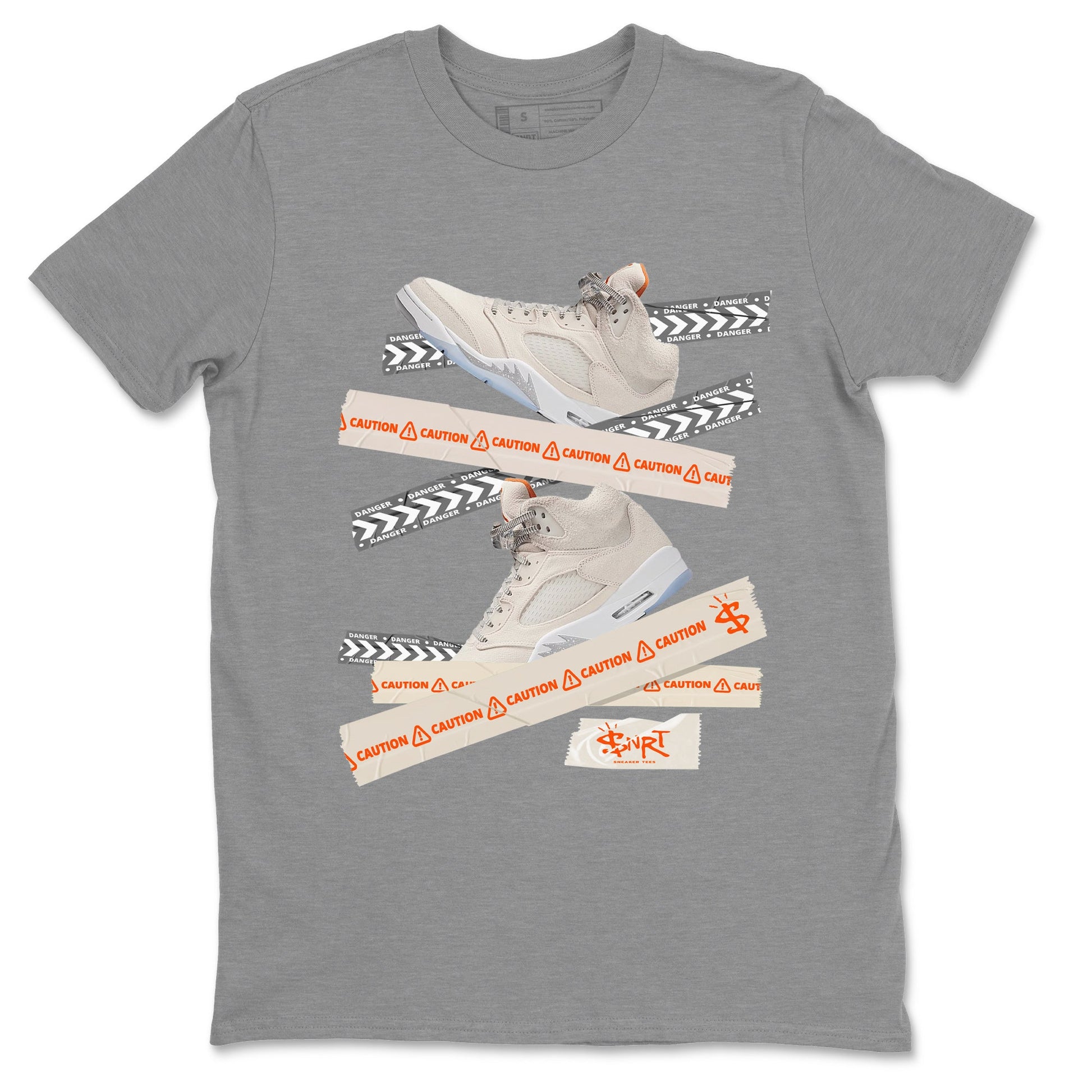 Air Jordan 5 Craft Sneaker Match Tees Caution Tape Sneaker Tees Air Jordan 5 Craft Shirt Unisex Shirts Heather Grey 2