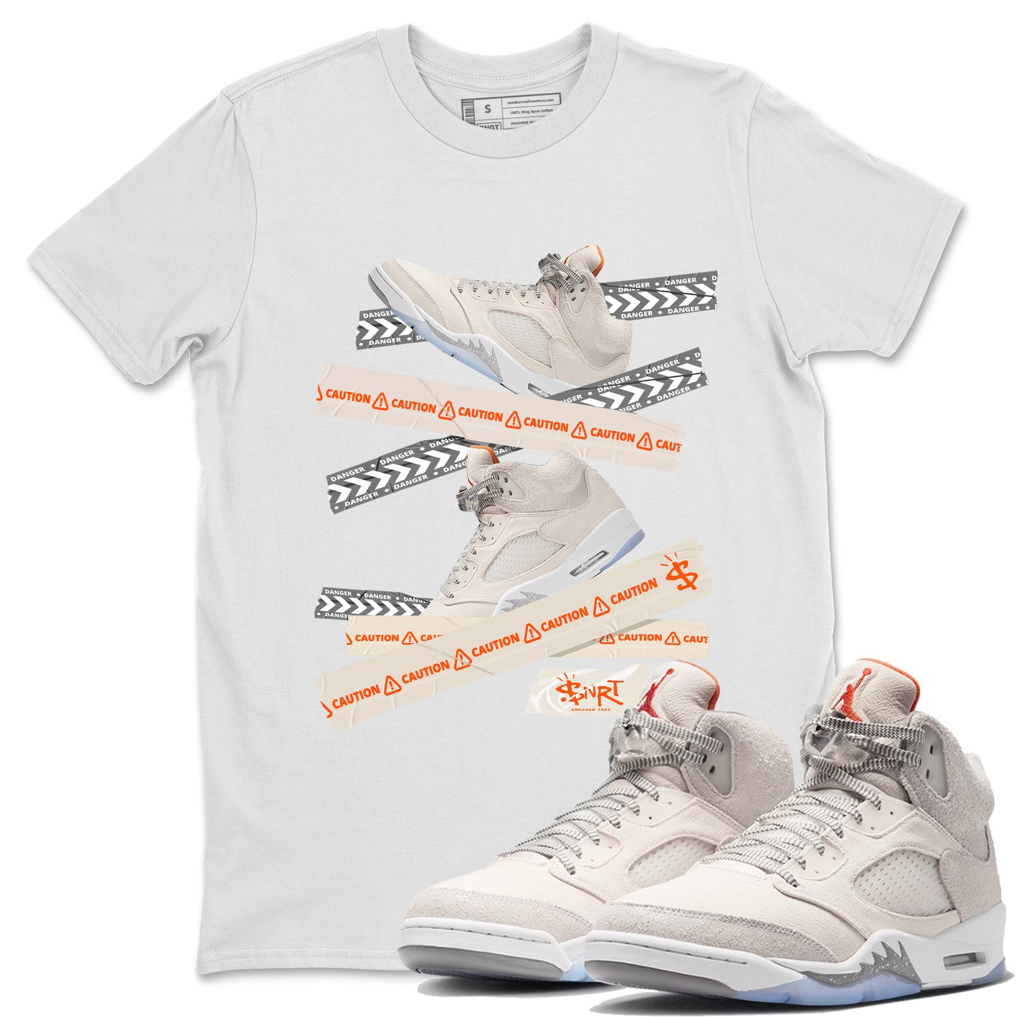 Air Jordan 5 Craft Sneaker Match Tees Caution Tape Sneaker Tees Air Jordan 5 Craft Shirt Unisex Shirts White 1