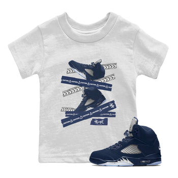 Air Jordan 5 Georgetown Sneaker Match Tees Caution Tape Sneaker Tees 5 Georgetown SNRT Sneaker Release Tees Navy 5s Kids Shirts White 1