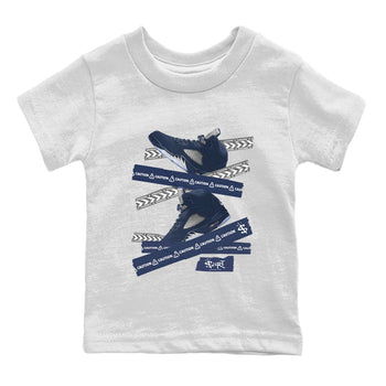 Air Jordan 5 Georgetown Sneaker Match Tees Caution Tape Sneaker Tees 5 Georgetown SNRT Sneaker Release Tees Navy 5s Kids Shirts White 2