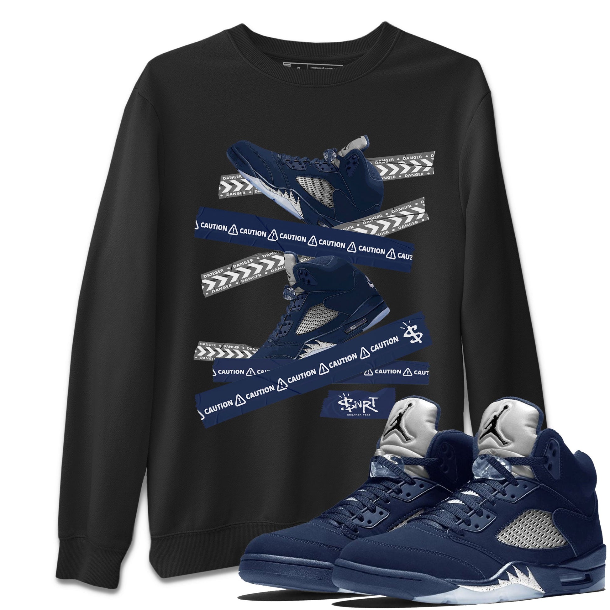 Air Jordan 5 Georgetown Sneaker Match Tees Caution Tape Sneaker Tees 5 Georgetown SNRT Sneaker Release Tees Navy 5s Unisex Shirts Black 1