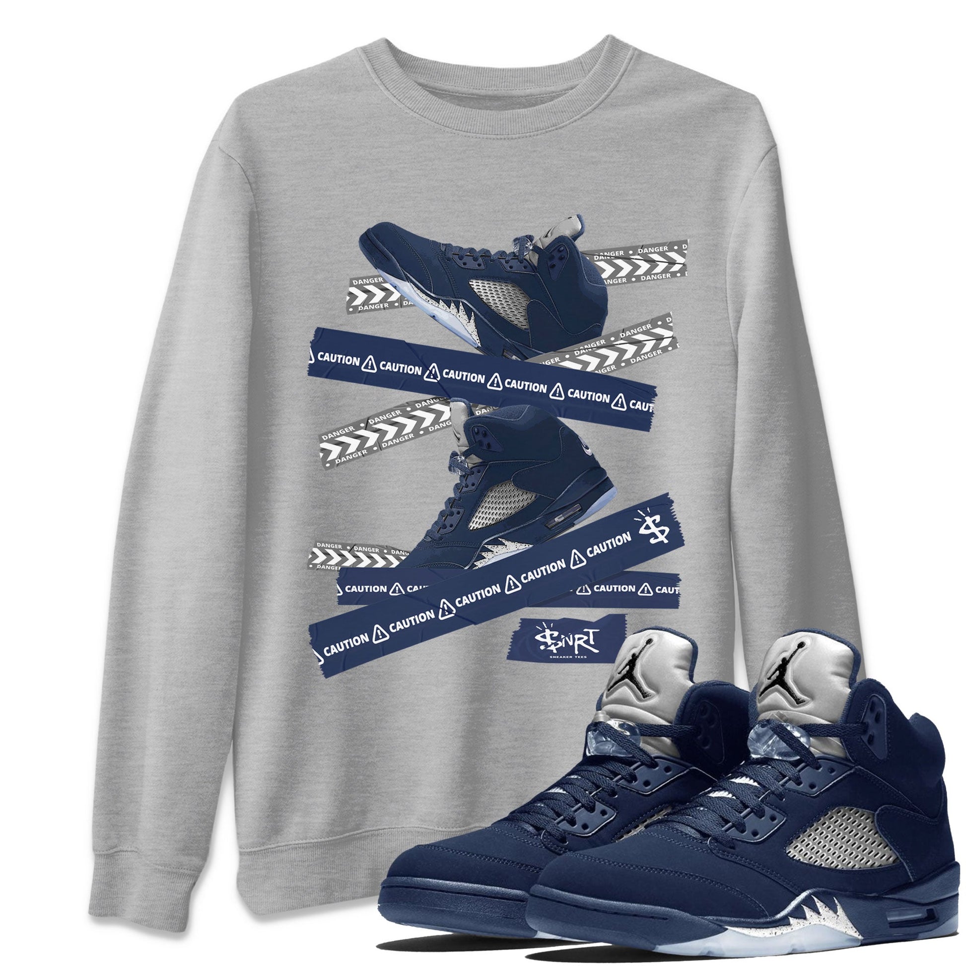 Air Jordan 5 Georgetown Sneaker Match Tees Caution Tape Sneaker Tees 5 Georgetown SNRT Sneaker Release Tees Navy 5s Unisex Shirts Heather Grey 1