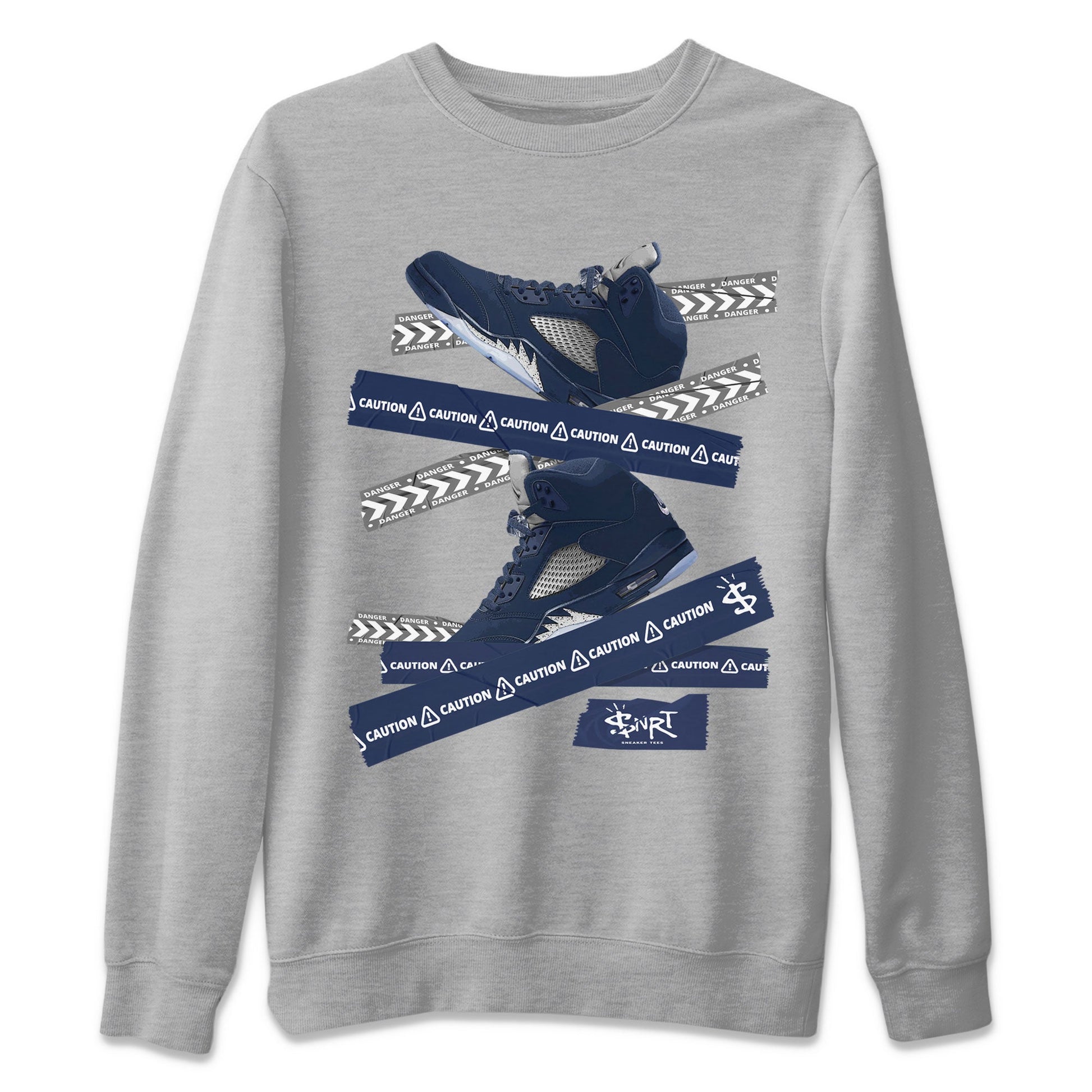 Air Jordan 5 Georgetown Sneaker Match Tees Caution Tape Sneaker Tees 5 Georgetown SNRT Sneaker Release Tees Navy 5s Unisex Shirts Heather Grey 2