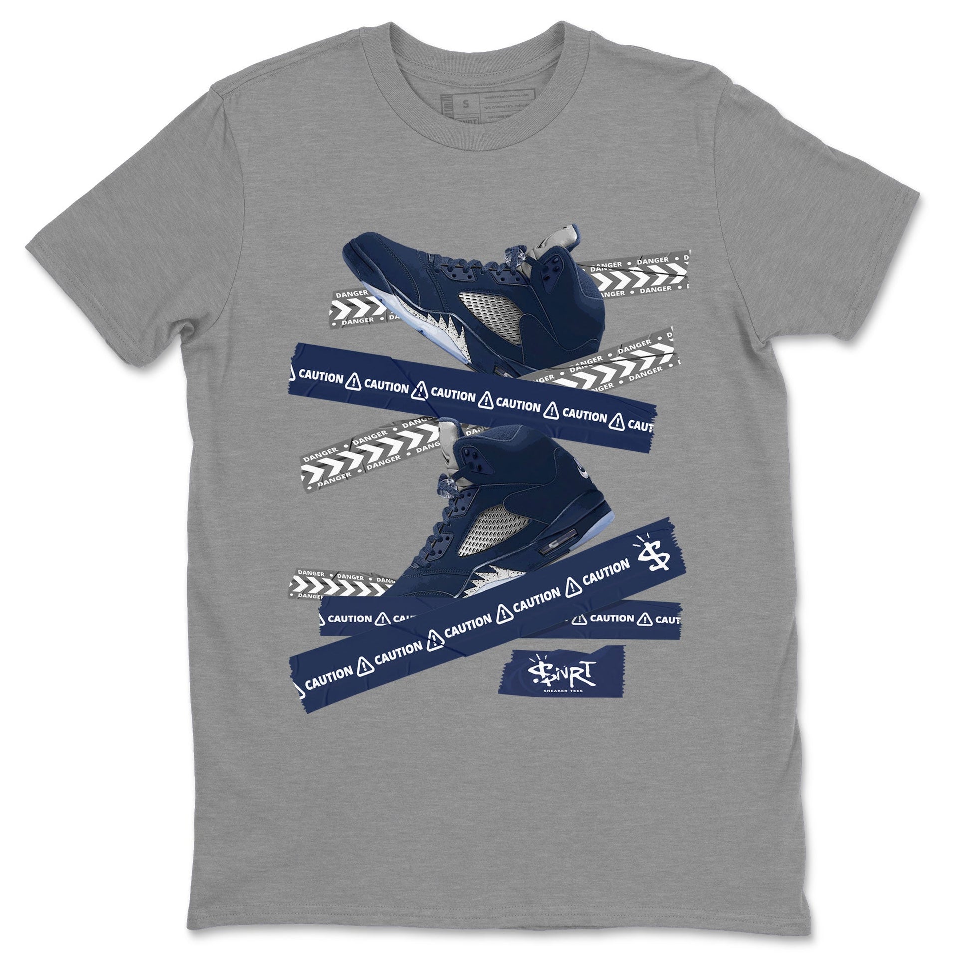Air Jordan 5 Georgetown Sneaker Match Tees Caution Tape Sneaker Tees 5 Georgetown SNRT Sneaker Release Tees Navy 5s Unisex Shirts Heather Grey 2