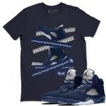 Air Jordan 5 Georgetown Sneaker Match Tees Caution Tape Sneaker Tees 5 Georgetown SNRT Sneaker Release Tees Navy 5s Unisex Shirts Navy 1