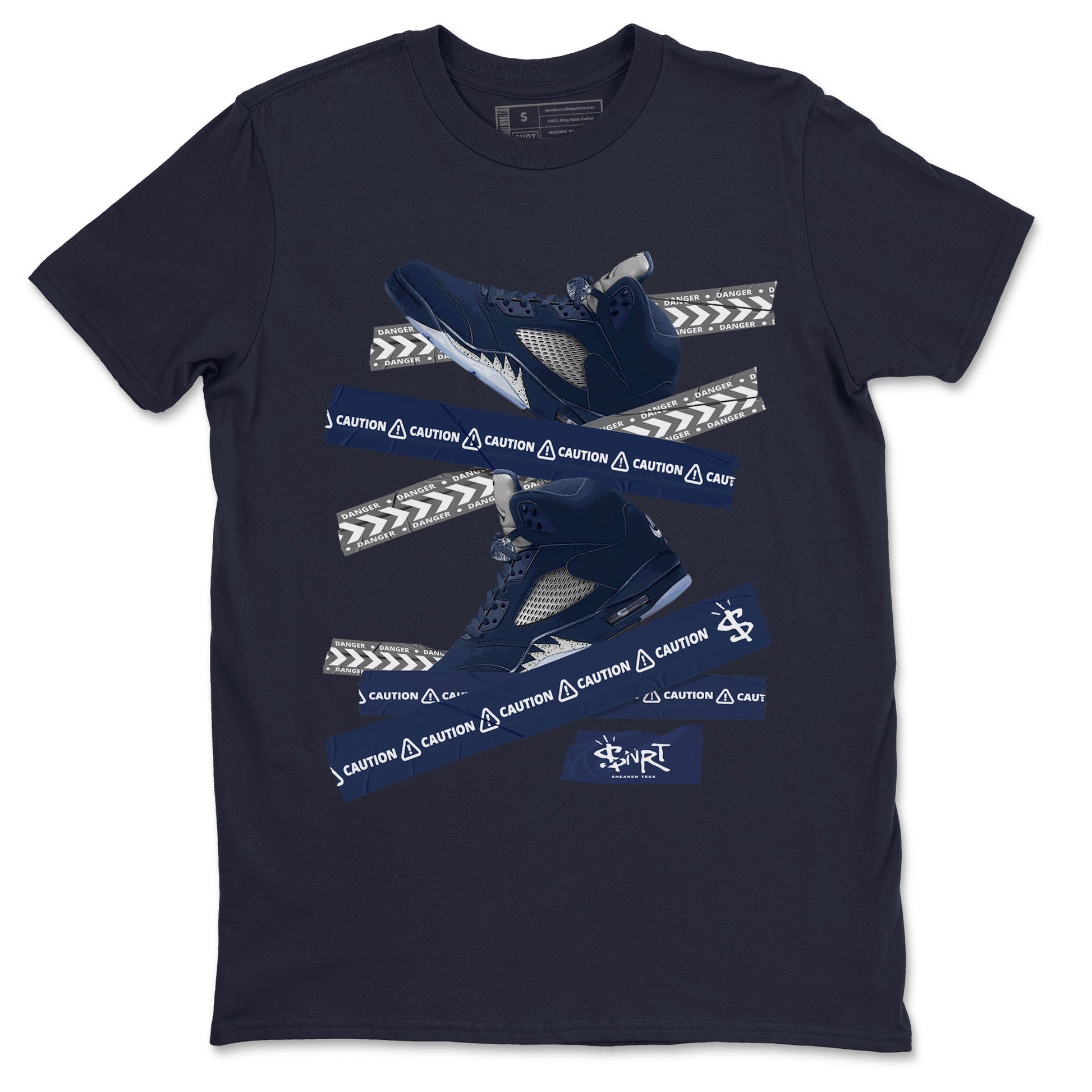 Air Jordan 5 Georgetown Sneaker Match Tees Caution Tape Sneaker Tees 5 Georgetown SNRT Sneaker Release Tees Navy 5s Unisex Shirts Navy 2