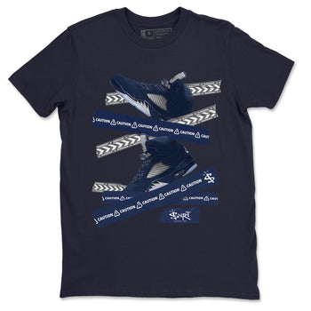 Air Jordan 5 Georgetown Sneaker Match Tees Caution Tape Sneaker Tees 5 Georgetown SNRT Sneaker Release Tees Navy 5s Unisex Shirts Navy 2