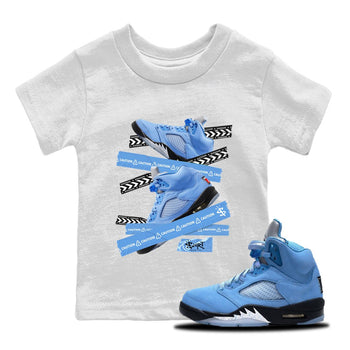 Jordan 5 UNC Jordan Shirts Caution Tape Sneaker Tees Air Jordan 5 Retro UNC Sneaker Release Tees Kids Shirts White 1
