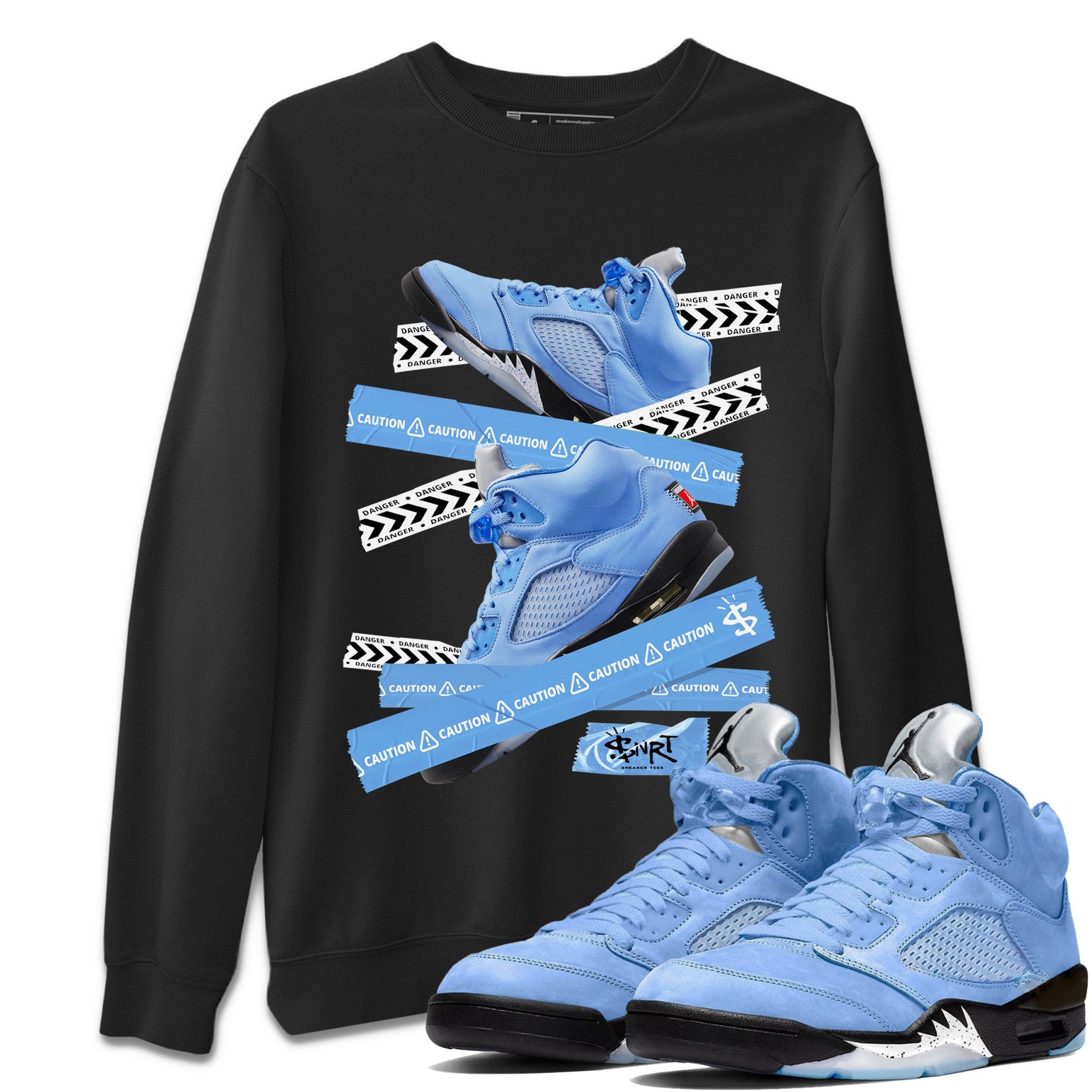 Jordan 5 UNC Jordan Shirts Caution Tape Sneaker Tees Air Jordan 5 UNC SNRT Sneaker Tees Unisex Shirts Black 1