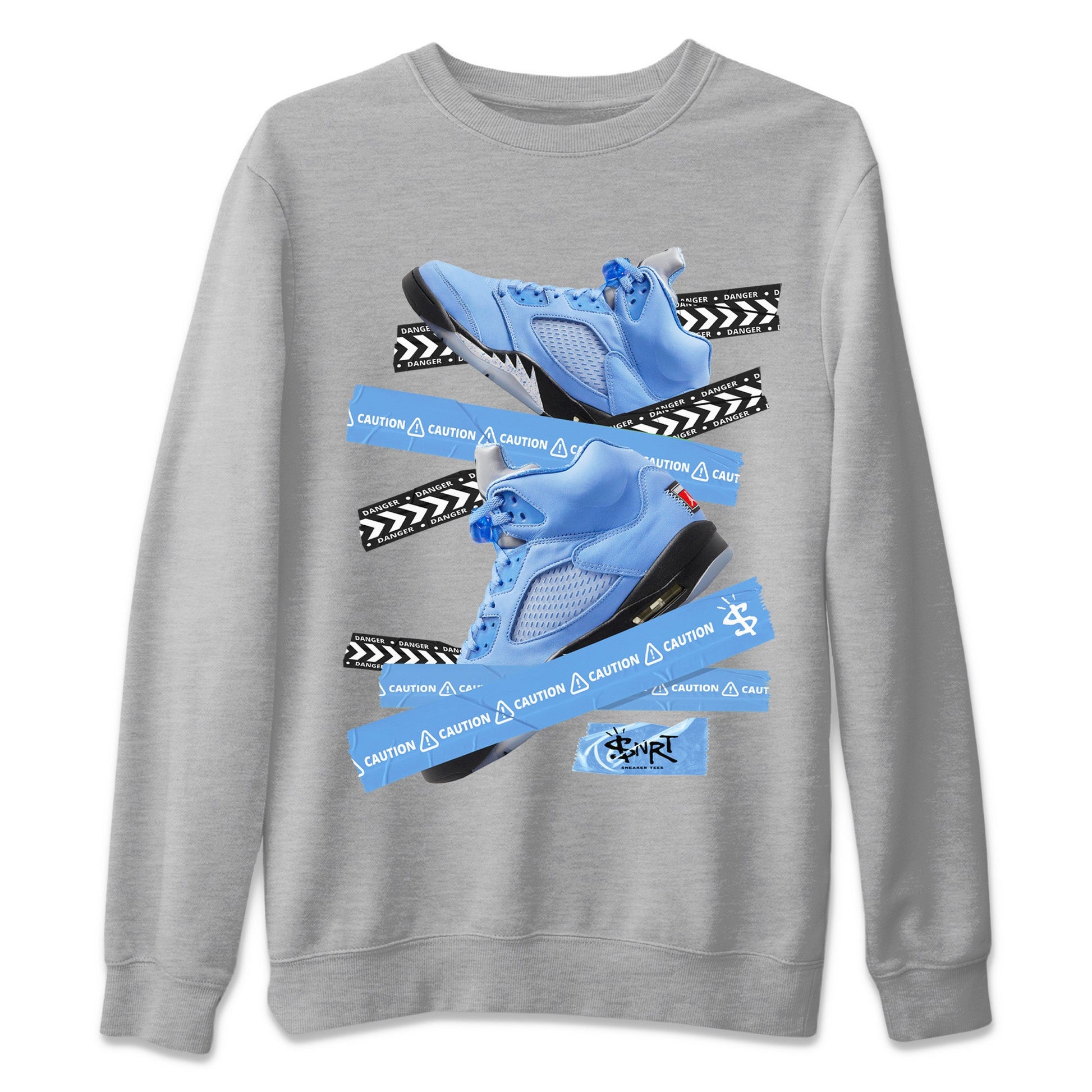 Jordan 5 UNC Jordan Shirts Caution Tape Sneaker Tees Air Jordan 5 UNC SNRT Sneaker Tees Unisex Shirts Heather Grey 2