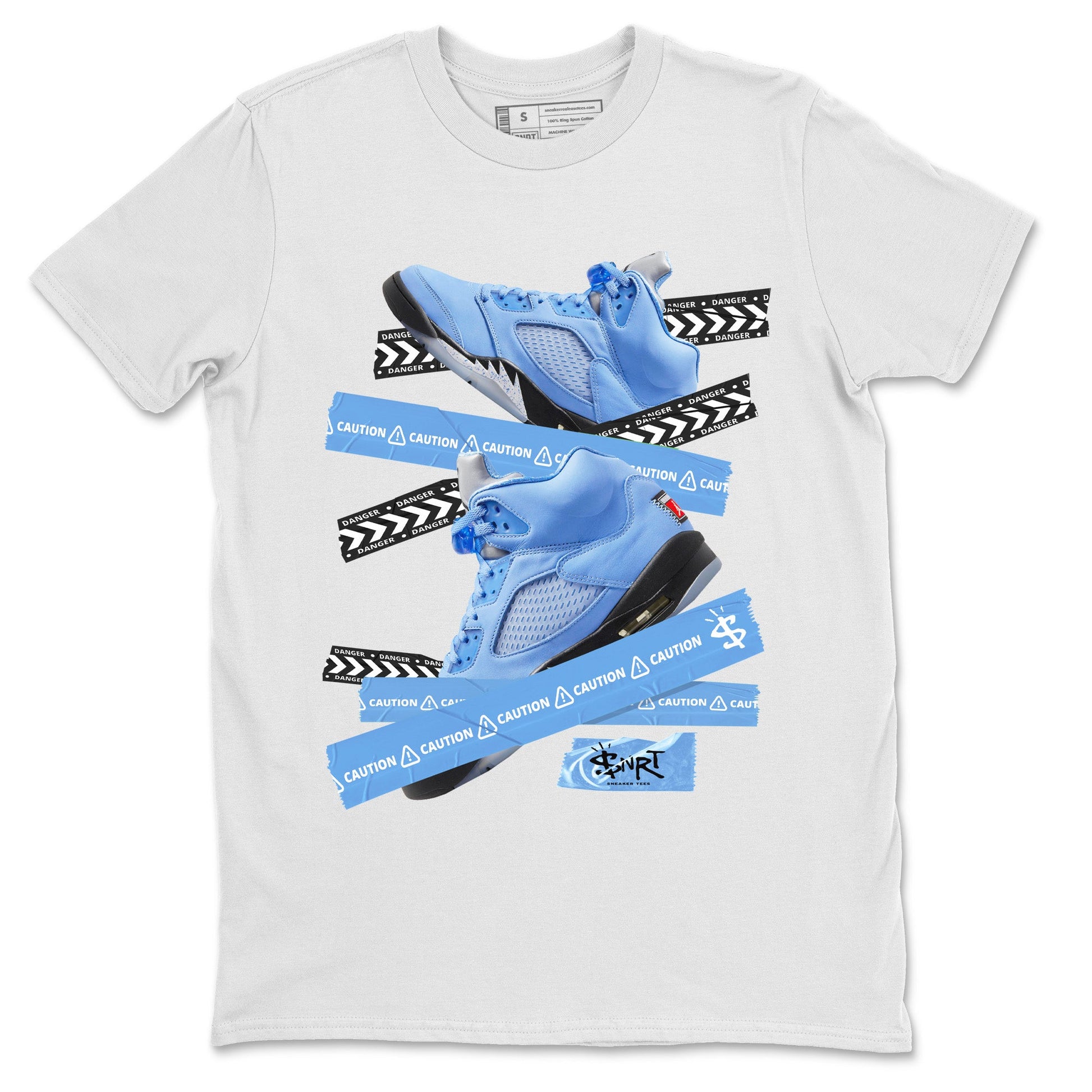 Jordan 5 UNC Jordan Shirts Caution Tape Sneaker Tees Air Jordan 5 UNC SNRT Sneaker Tees Unisex Shirts White 2