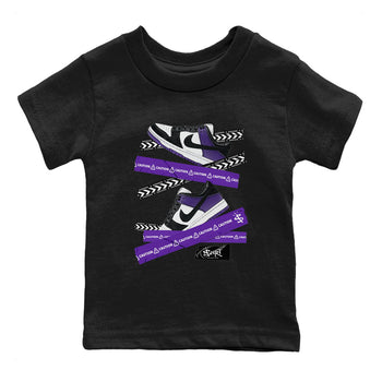 Caution Tape sneaker match tees to Court Purple Dunks street fashion brand for shirts to match Jordans SNRT Sneaker Tees Dunk Low Court Purple unisex t-shirt Black 2 youth shirt