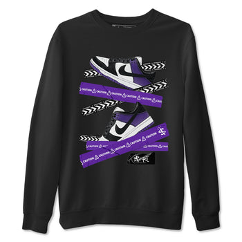 Caution Tape sneaker match tees to Court Purple Dunks street fashion brand for shirts to match Jordans SNRT Sneaker Tees Dunk Low Court Purple unisex t-shirt Black 2 unisex shirt