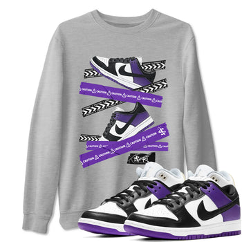 Caution Tape sneaker match tees to Court Purple Dunks street fashion brand for shirts to match Jordans SNRT Sneaker Tees Dunk Low Court Purple unisex t-shirt Heather Grey 1 unisex shirt