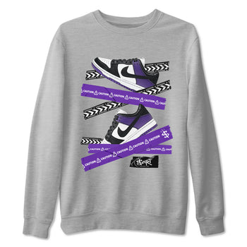 Caution Tape sneaker match tees to Court Purple Dunks street fashion brand for shirts to match Jordans SNRT Sneaker Tees Dunk Low Court Purple unisex t-shirt Heather Grey 2 unisex shirt