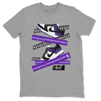 Caution Tape sneaker match tees to Court Purple Dunks street fashion brand for shirts to match Jordans SNRT Sneaker Tees Dunk Low Court Purple unisex t-shirt Heather Grey 2 unisex shirt