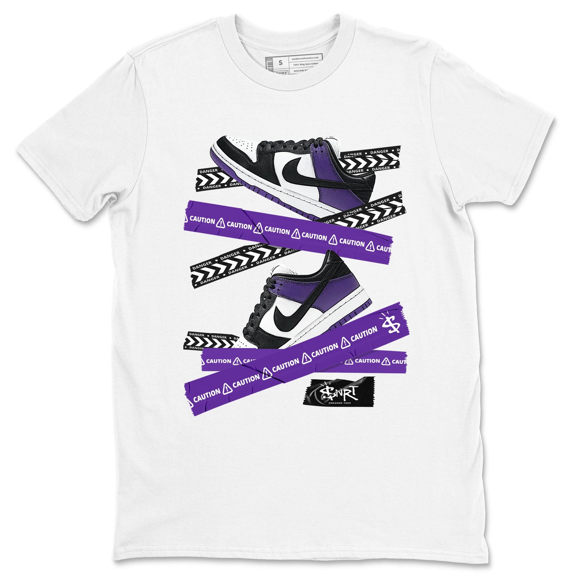 Caution Tape sneaker match tees to Court Purple Dunks street fashion brand for shirts to match Jordans SNRT Sneaker Tees Dunk Low Court Purple unisex t-shirt White 2 unisex shirt