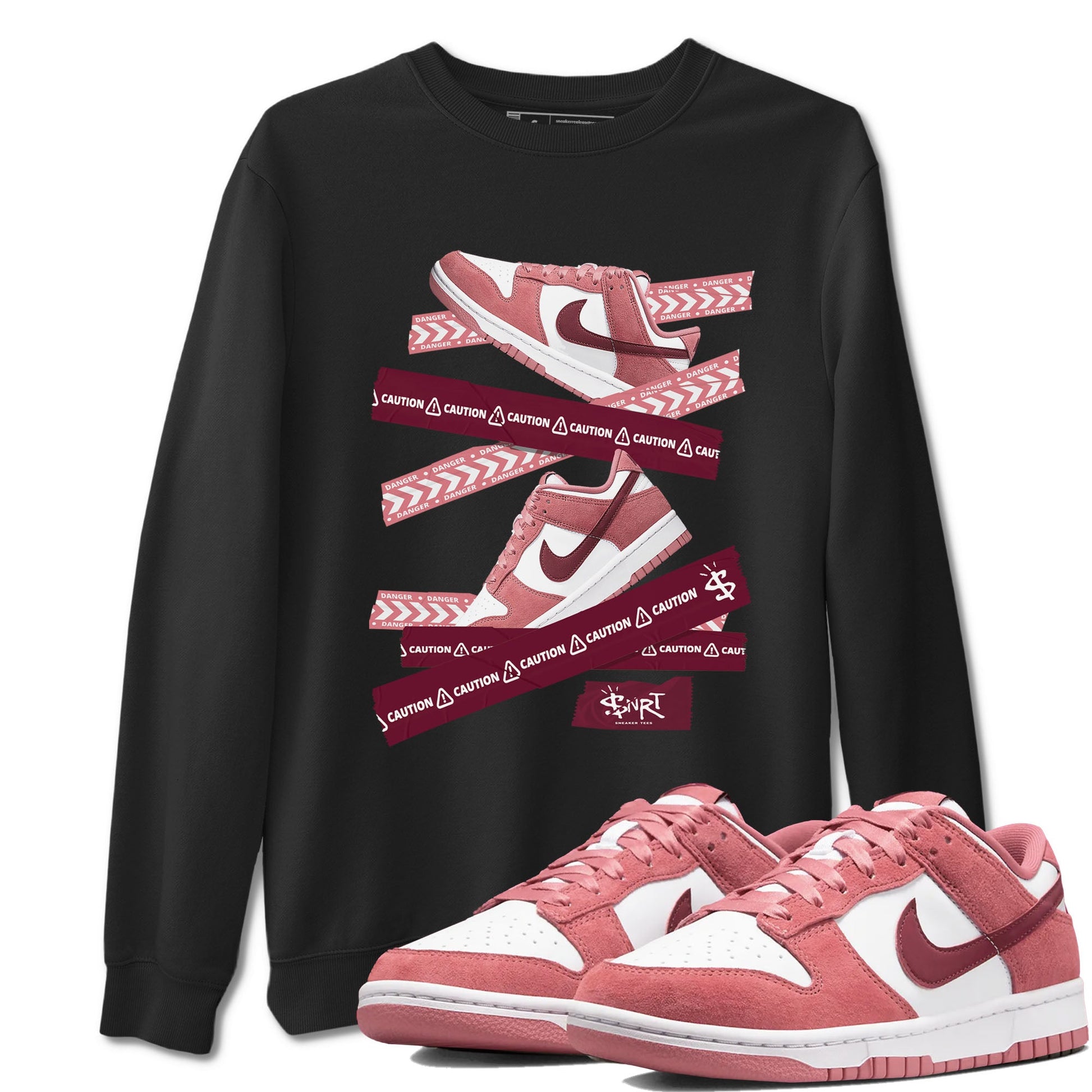 Dunk Valentine's Day shirt to match jordans Caution Tape sneaker tees Dunks Valentine's Day SNRT sneaker Release Tees unisex cotton Black 1 crew neck shirt