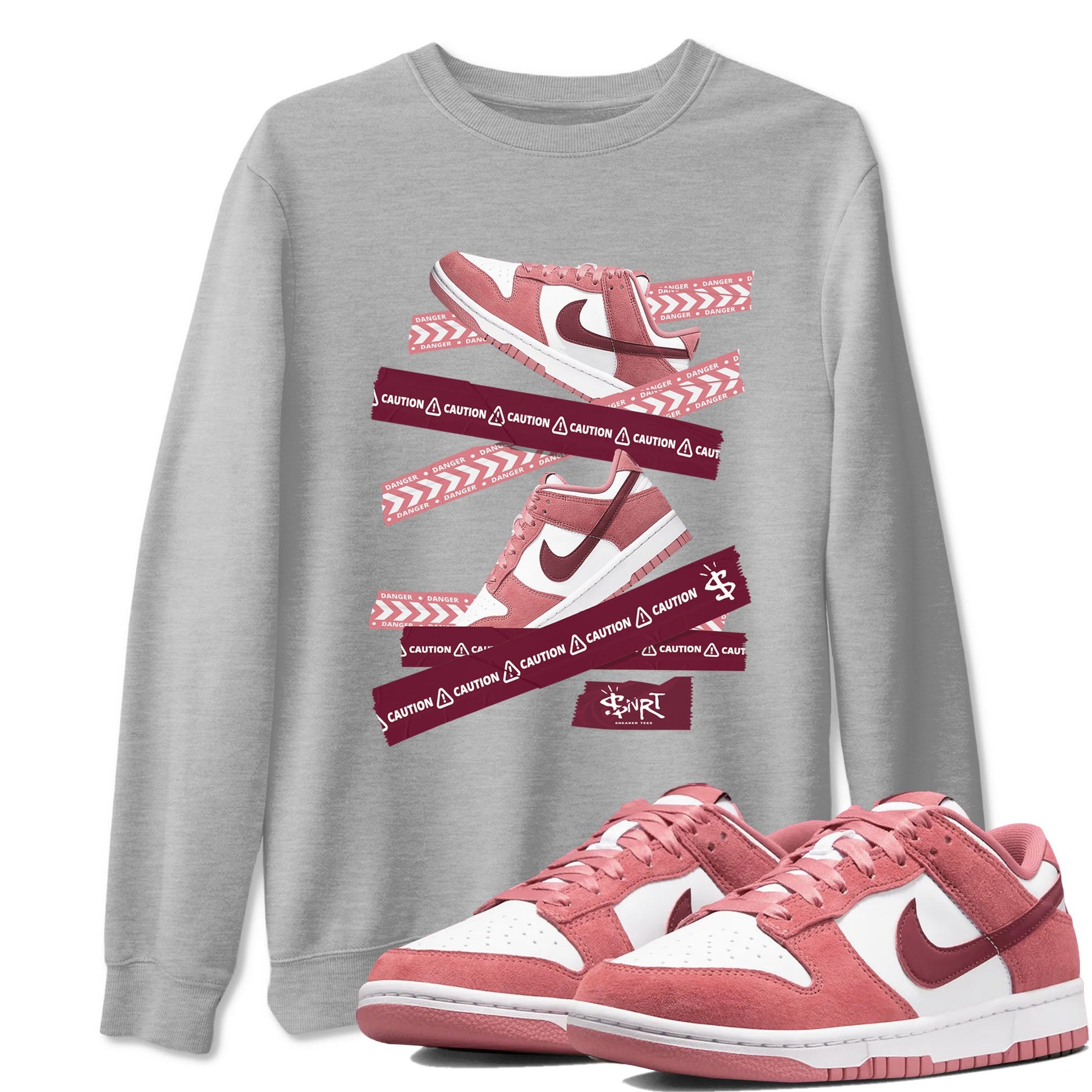 Dunk Valentine's Day shirt to match jordans Caution Tape sneaker tees Dunks Valentine's Day SNRT sneaker Release Tees unisex cotton Heather Grey 1 crew neck shirt