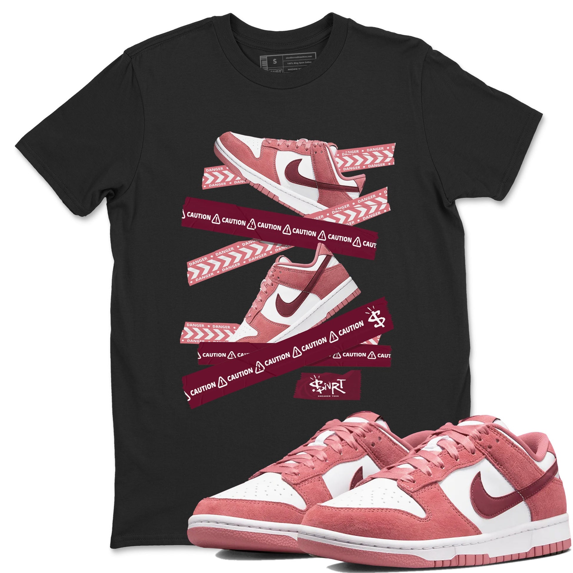 Dunk Valentine's Day shirt to match jordans Caution Tape sneaker tees Dunks Valentine's Day SNRT sneaker Release Tees unisex cotton Black 1 crew neck shirt