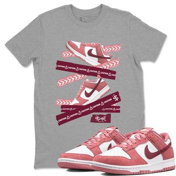 Dunk Valentine's Day shirt to match jordans Caution Tape sneaker tees Dunks Valentine's Day SNRT sneaker Release Tees unisex cotton Heather Grey 1 crew neck shirt