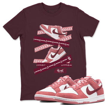 Dunk Valentine's Day shirt to match jordans Caution Tape sneaker tees Dunks Valentine's Day SNRT sneaker Release Tees unisex cotton Maroon 1 crew neck shirt