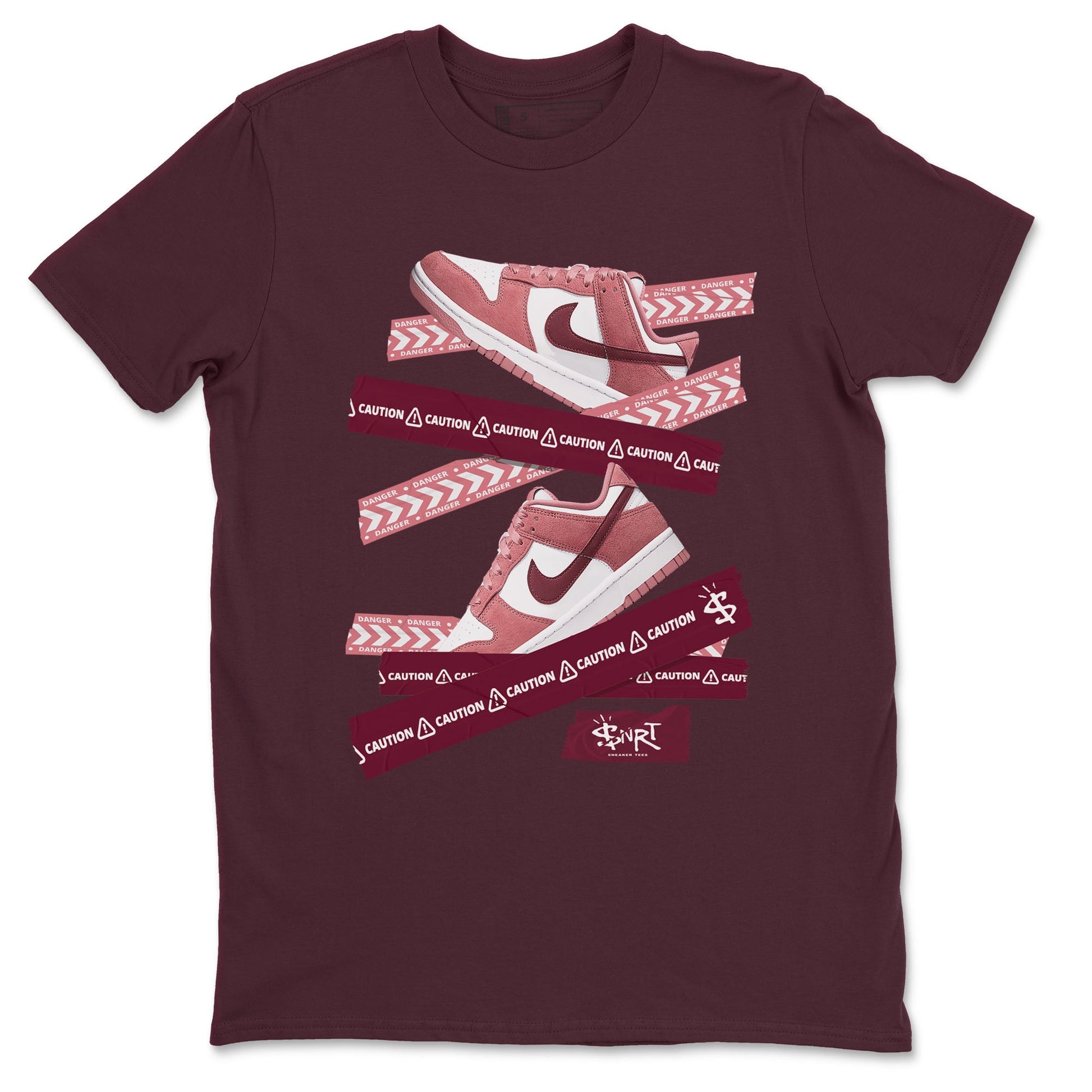 Dunk Valentine's Day shirt to match jordans Caution Tape sneaker tees Dunks Valentine's Day SNRT sneaker Release Tees unisex cotton Maroon 2 crew neck shirt