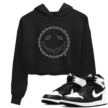 Air Jordan 1 High OG Black White shirt to match jordans Chain Smile sneaker tees 1s Black White SNRT Sneaker Release Tees Streetwear Black 1 crop length shirt