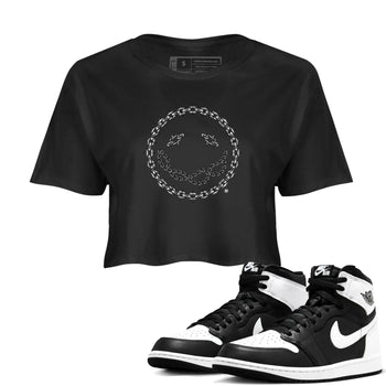 Air Jordan 1 High OG Black White shirt to match jordans Chain Smile sneaker tees 1s Black White SNRT Sneaker Release Tees Streetwear Black 1 crop length shirt