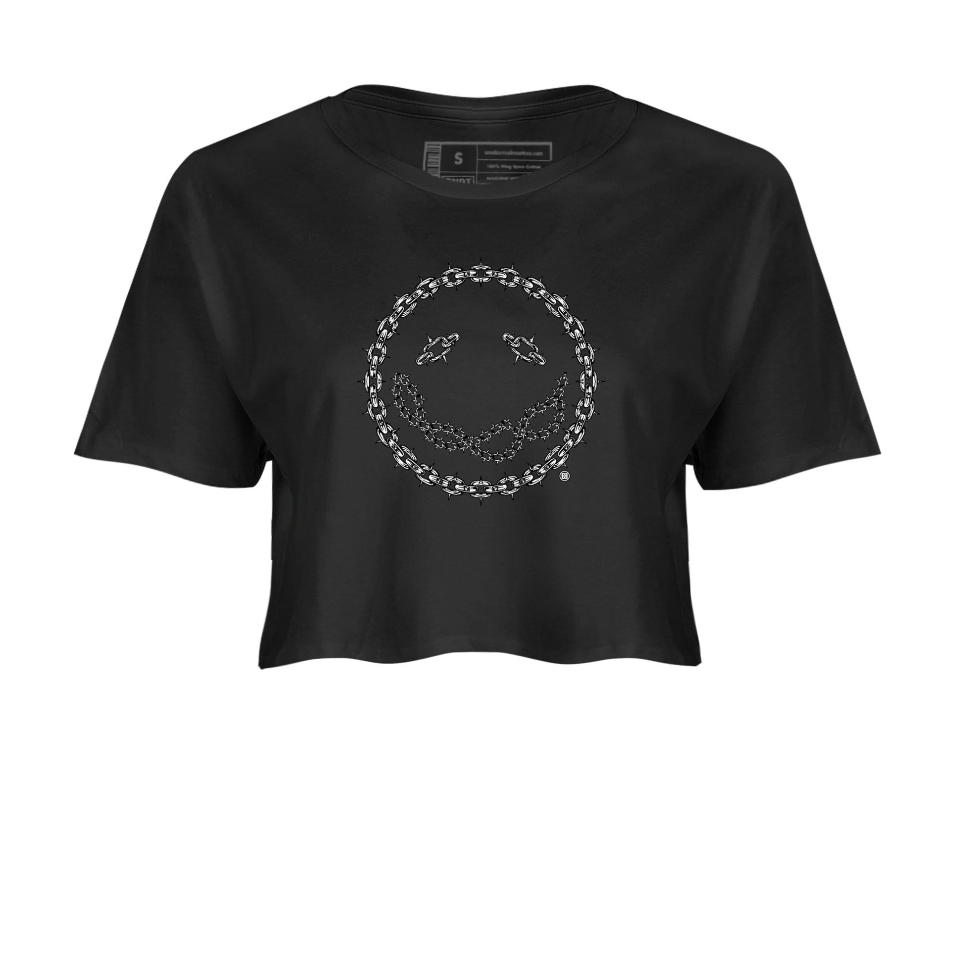 Air Jordan 1 High OG Black White shirt to match jordans Chain Smile sneaker tees 1s Black White SNRT Sneaker Release Tees Streetwear Black 2 crop length shirt