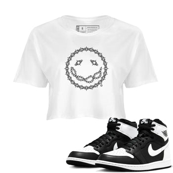 Air Jordan 1 High OG Black White shirt to match jordans Chain Smile sneaker tees 1s Black White SNRT Sneaker Release Tees Streetwear White 1 crop length shirt