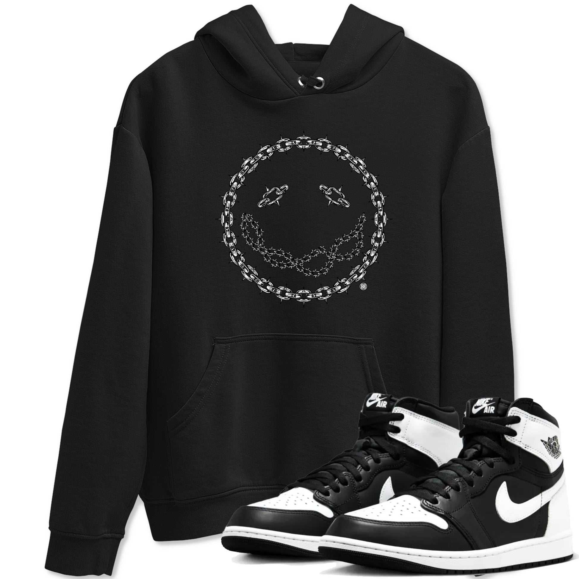 Air Jordan 1 High OG Black White shirt to match jordans Chain Smile sneaker tees 1s Black White SNRT Sneaker Release Tees Streetwear unisex cotton Black 1 crew neck shirt