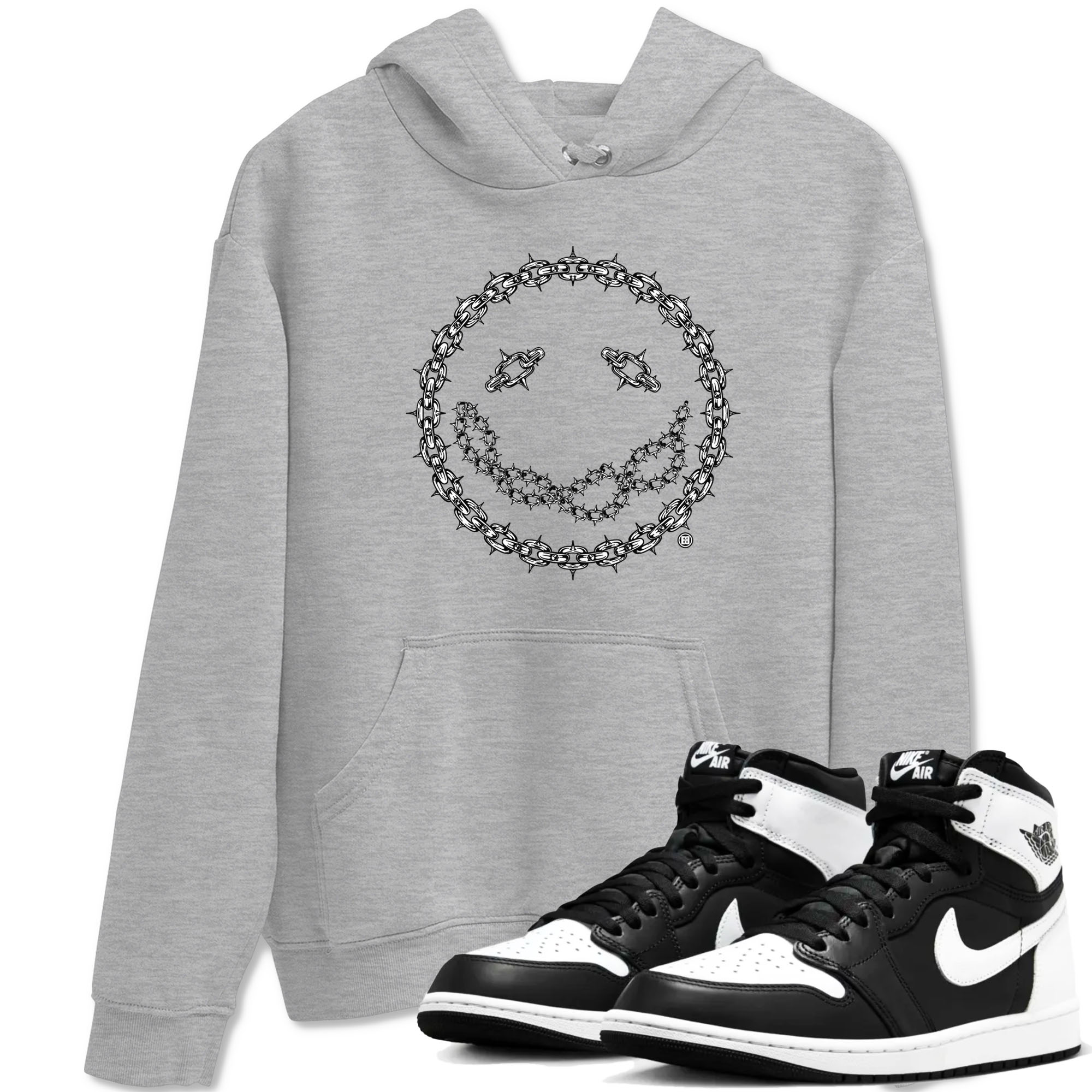 Air Jordan 1 High OG Black White shirt to match jordans Chain Smile sneaker tees 1s Black White SNRT Sneaker Release Tees Streetwear unisex cotton Heather Grey 1 crew neck shirt