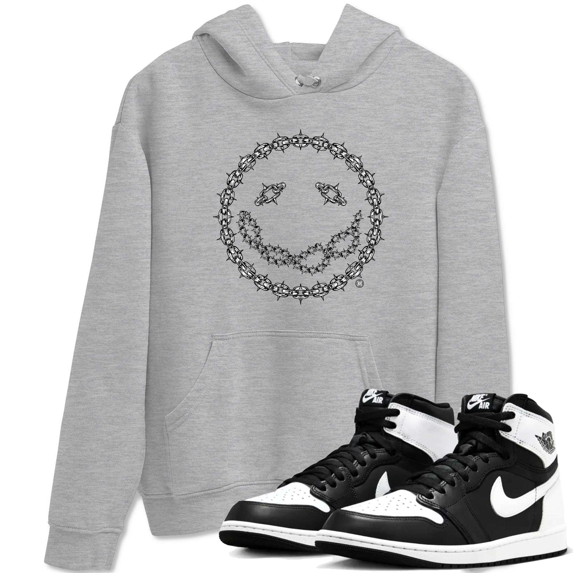 Air Jordan 1 High OG Black White shirt to match jordans Chain Smile sneaker tees 1s Black White SNRT Sneaker Release Tees Streetwear unisex cotton Heather Grey 1 crew neck shirt