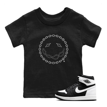 Air Jordan 1 High OG Black White shirt to match jordans Chain Smile sneaker tees 1s Black White SNRT Sneaker Release Tees Streetwear baby toddler Black 1 cotton Shirt
