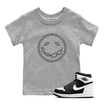 Air Jordan 1 High OG Black White shirt to match jordans Chain Smile sneaker tees 1s Black White SNRT Sneaker Release Tees Streetwear baby toddler Heather Grey 1 cotton Shirt