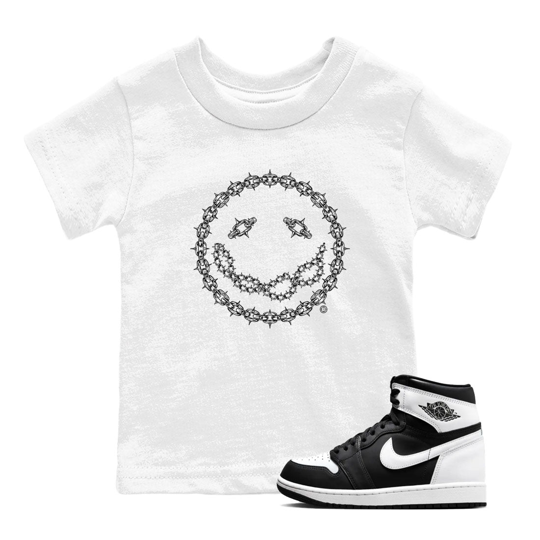 Air Jordan 1 High OG Black White shirt to match jordans Chain Smile sneaker tees 1s Black White SNRT Sneaker Release Tees Streetwear baby toddler White 1 cotton Shirt