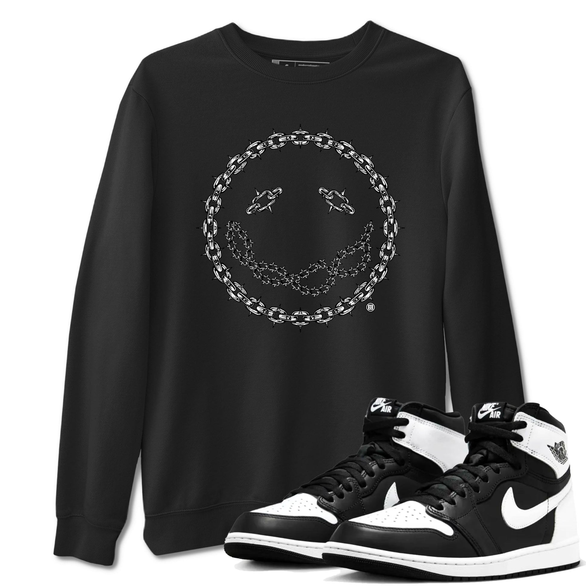 Air Jordan 1 High OG Black White shirt to match jordans Chain Smile sneaker tees 1s Black White SNRT Sneaker Release Tees Streetwear unisex cotton Black 1 crew neck shirt