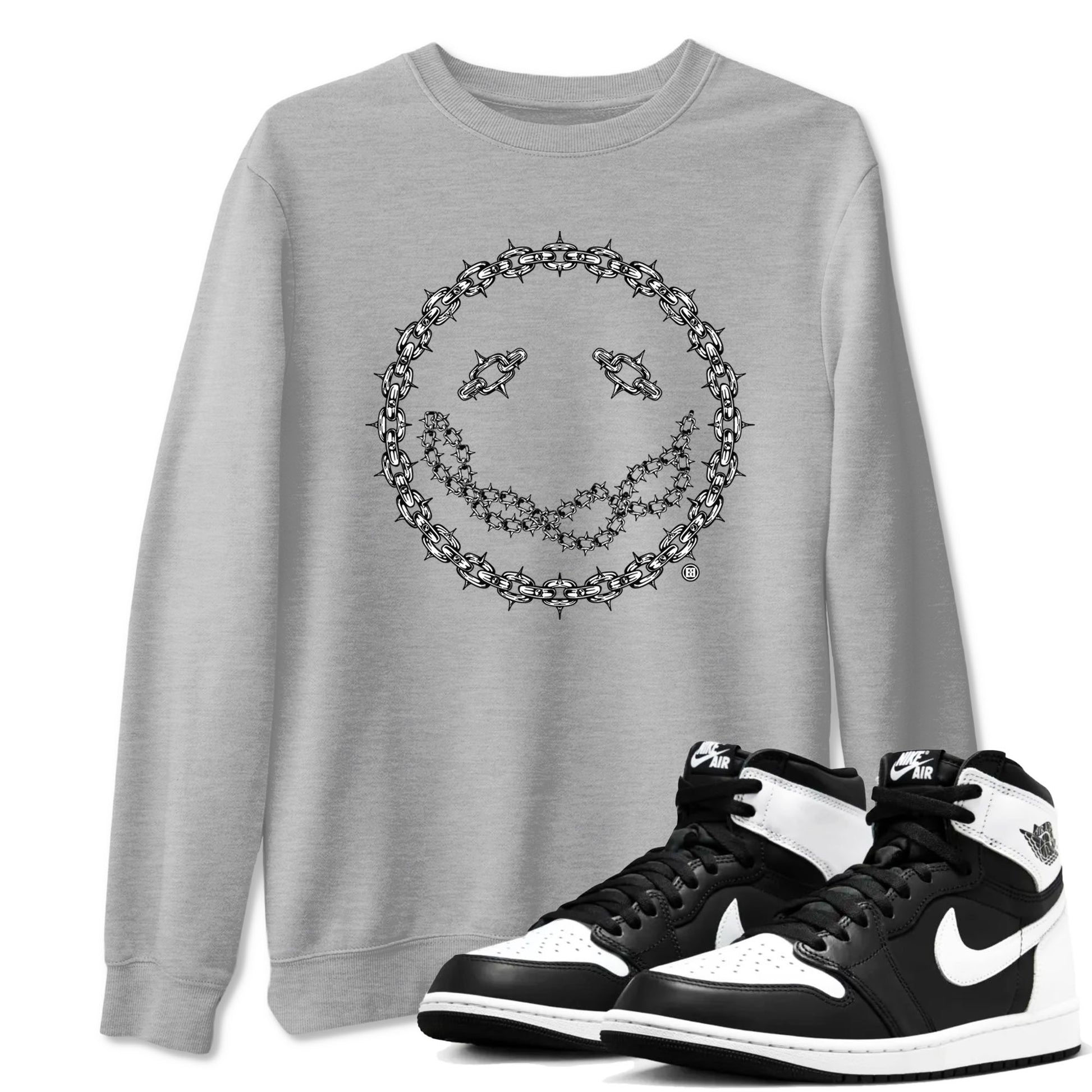 Air Jordan 1 High OG Black White shirt to match jordans Chain Smile sneaker tees 1s Black White SNRT Sneaker Release Tees Streetwear unisex cotton Heather Grey 1 crew neck shirt