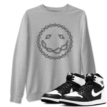 Air Jordan 1 High OG Black White shirt to match jordans Chain Smile sneaker tees 1s Black White SNRT Sneaker Release Tees Streetwear unisex cotton Heather Grey 1 crew neck shirt