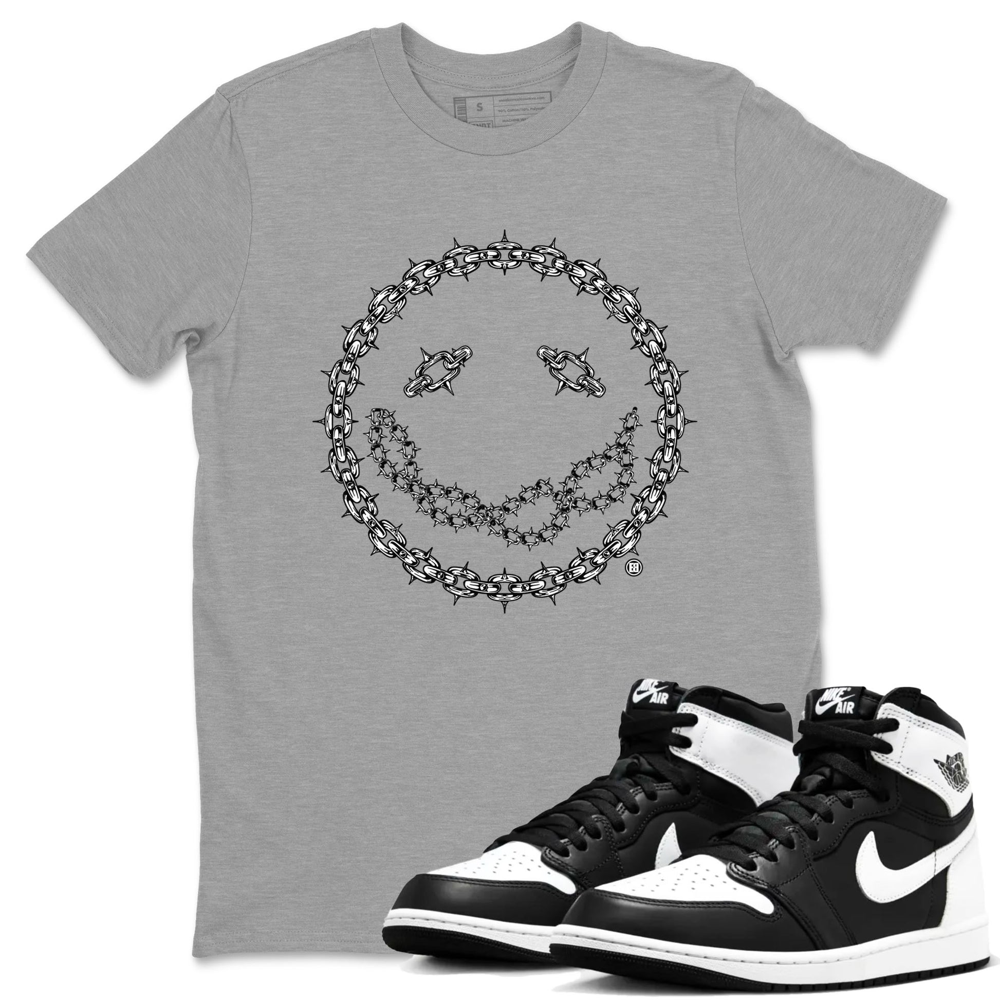 Air Jordan 1 High OG Black White shirt to match jordans Chain Smile sneaker tees 1s Black White SNRT Sneaker Release Tees Streetwear unisex cotton Heather Grey 1 crew neck shirt